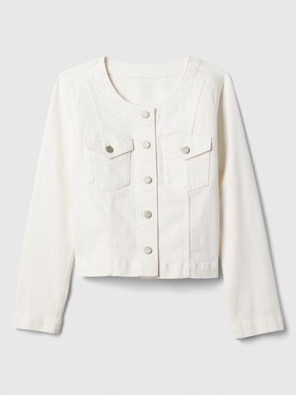 GAP White Denim Button-Front Cropped Jacket